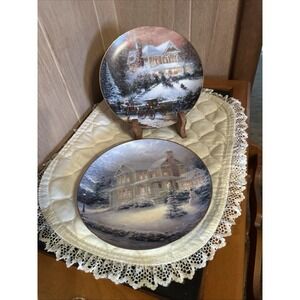 Thomas Kinkade Collector Plates Set Of 2 Of An Old Fashioned Christmas